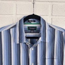 American Eagle Blue Issue Button Up Shirt Mens XL Blue Vertical Stripe - £14.07 GBP