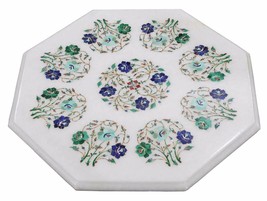 17&quot; White Marble Coffee Table Top Multi Inlay Floral Design Housewarming Gift - £332.00 GBP