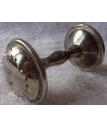 Silver Plated Metal Baby Rattle Classic Dumbell Shape With Cross - $8.99