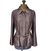 J. Jill Womens 6 Metallic Copper Tie Belt Jacket Coat Zip Up Button Casual - £23.25 GBP