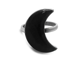 Mia Jewel Shop Crescent Moon Chip Stone Inlay Ring Crushed Acrylic Lunar Silver  - £12.58 GBP