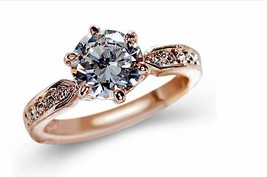 1.25 CT Round Solitaire Diamond Wedding Engagement Ring 14K Rose Gold Over - £60.43 GBP
