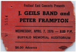 Vintage J.Geils Bande Peter Frampton Ticket Stub Avril 7 1976 Buffle Neuf - £32.23 GBP