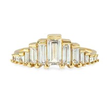 1.5 Ct Baguette Cut Diamond 14k Yellow Gold Finish Crown Tiara Statement Ring - £94.22 GBP
