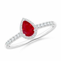 ANGARA Pear-Shaped Ruby Halo Engagement Ring for Women, Girls in 14K Solid Gold - £1,145.67 GBP