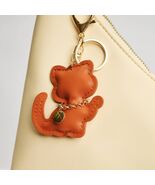 Vegan Leather Brown Kittie Keychain Bag Charm - $272.41 MXN