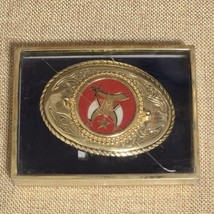 Vintage Shriners Logo Masonic Gold Tone &amp; Red Oval Belt Buckle Made in USA - $46.59