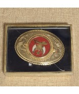Vintage Shriners Logo Masonic Gold Tone &amp; Red Oval Belt Buckle Made in USA - $63.89 CAD