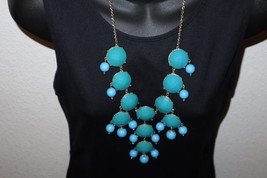 2 Tone Statement Bib Necklace Green Blue Acrylic Bubble Gold Tone Chunky... - $356.64 MXN