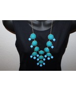 2 Tone Statement Bib Necklace Green Blue Acrylic Bubble Gold Tone Chunky... - €17,31 EUR