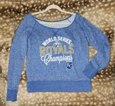 KC Royals Heathered Blue Womens Thermal Tee LS Wide Neck World Series 2015 Sz M - £21.65 GBP