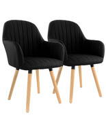 Elama 2 Piece Fabric Tufted Chair in Black with Wooden Legs - $219.45