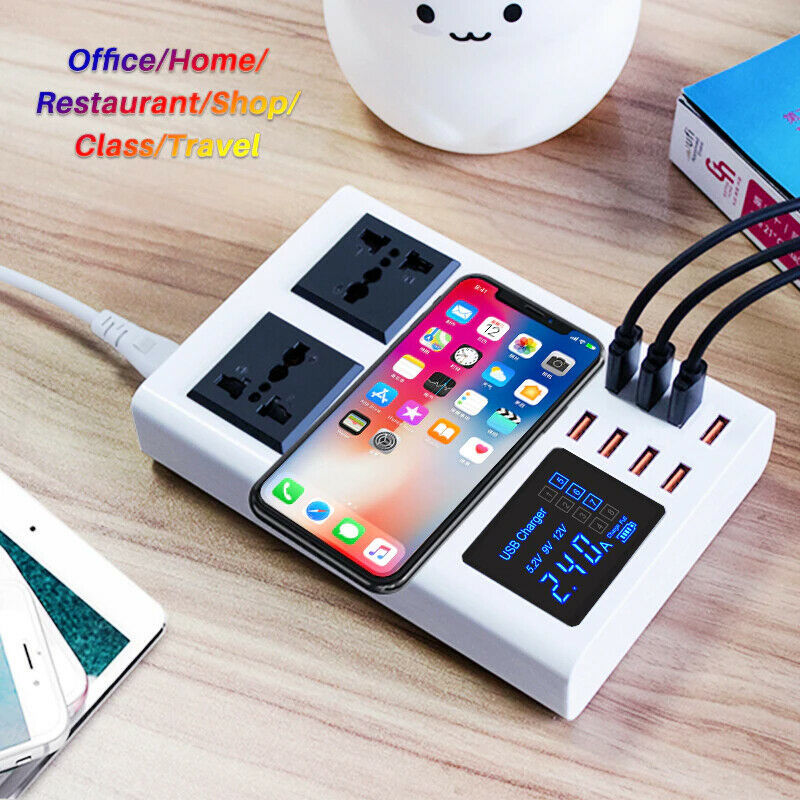 Primary image for 8 Ports QI Wireless Quick Station Led Display Mobile Phone Wall USB Charger