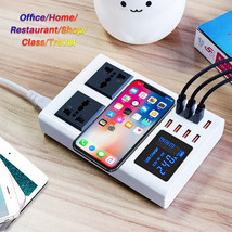 8 Ports QI Wireless Quick Station Led Display Mobile Phone Wall USB Charger - £47.37 GBP