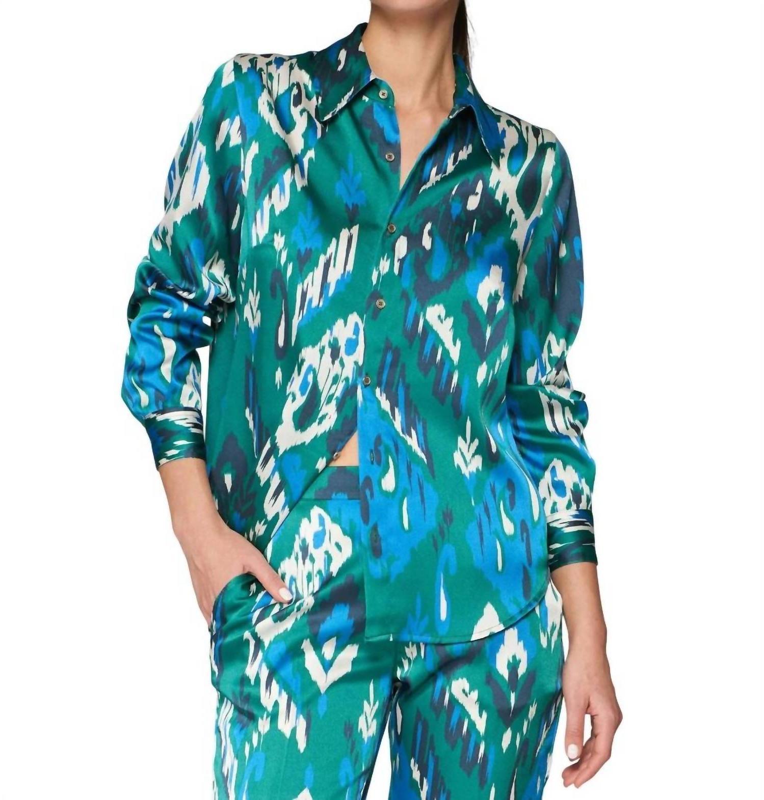 Vilagallo Mafarda Ikat Top Blue Green - $61.00