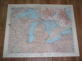 1957 Vintage Map Of Great Lakes Huron Michigan Chicago Detroit Scale 1:2,500,000 - £31.83 GBP