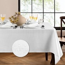  Solid Texture Water and Stain Resistant Tablecloth 60&quot;X84&quot; Rectangle Whit - £57.63 GBP