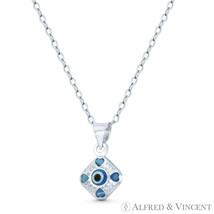 Tiny Teal Blue Evil Eye Turkish Nazar Luck Charm Pendant in .925 Sterling Silver - £6.81 GBP+