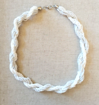 Vintage Milk Glass White Double Twist Multi Strand Seed Bead Beaded Necklace 18&quot; - £15.42 GBP