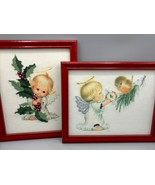 Set Of 2 Vtg Ruth Morehead Angel Complete Cross Stitch Framed Art Red Fr... - $21.77