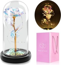 Colorful Artificial Galaxy Flower Rose w/LED Lamp in Glass Dome Mom Gifts - £15.20 GBP