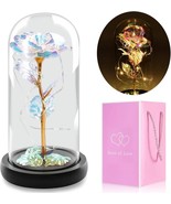 Colorful Artificial Galaxy Flower Rose w/LED Lamp in Glass Dome Mom Gifts - £15.32 GBP
