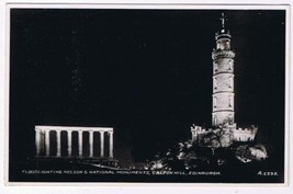 UK Postcard Edinburgh Floodlight Nelson &amp; National Monuments Calton Hill RPPC - £1.63 GBP