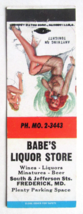 Babe&#39;s Liquor Store - Frederick, Maryland 20 Strike Matchbook Cover Pin-up Girl - $2.00