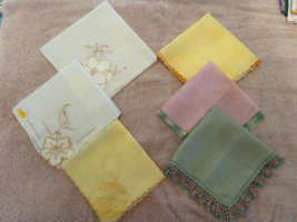 6 Vintage Hankies With Embroidery Or Crotched Trim - £5.26 GBP