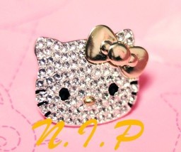 HELLO KITTY Rhinestone Gold Bow Large Head Bling Bling Goth Punk Hot Topic Ring - £52.08 GBP