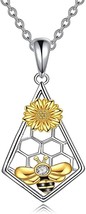 Bee Necklace for Women-Sunflower Pendant Necklace Honeycomb Cute Bee Jewelry - £18.71 GBP