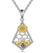 Bee Necklace for Women-Sunflower Pendant Necklace Honeycomb Cute Bee Jew... - £18.26 GBP