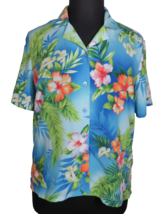 BonWorth Blue Floral Hawaiian Oversize Button Up Blouse Camp Shirt Size ... - £19.63 GBP