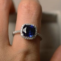 2.60 Ct Cushion Lab Created Sapphire Moissanite Halo Engagement Ring 925 Silver - £103.29 GBP