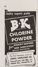 1942 Print Ad B-K Chlorine Powder for Poultry Dusting Pennsylvania Salt Phil,PA - £7.28 GBP