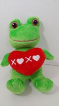 Dandee plush green frog holding red heart XOXO pink eyes mouth - £5.41 GBP