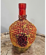 VINTAGE RED GLASS DECORATED WITH CERAMICS POMEGRANATE VASE - $39.50