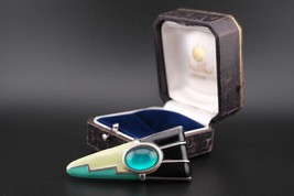 Vintage Monet Art Deco-Inspired Brooch – Multicolor Enamel &amp; Cabochon Ac... - $838.43 MXN