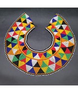 Vintage African? Hand Beaded Glass Wide Collar Colorful Triangle Necklace - $67.55 CAD