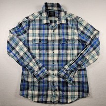 American Eagle Blue Green Plaid Flannel Button Up Shiry Size M Classic Fit THICK - £12.75 GBP