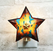 Rustic Cowboy Western Star Turquoise Cowskin Print Wall Plug In LED Nigh... - £13.34 GBP