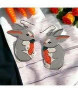 Bunny Vintage Earrings Hand Painted Wooden Womans Easter Rabbit Jewelry ... - £14.64 GBP