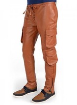 Cargo Pants Brown Leather Pants Men Soft Lambskin Sexy Cargo Style Trouser - £119.89 GBP