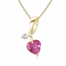 Authenticity Guarantee 
Heart-Shaped Pink Sapphire Ribbon Pendant with Diamon... - £577.81 GBP
