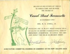 Canal Street Farmerette Certificate New Orleans Louisiana 1950&#39;s Agricul... - £19.53 GBP