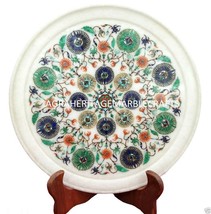 10&quot; Marble Round Serving Dish Plate Micro Mosaic Inlay Marquetry Halloween Gifts - £797.55 GBP
