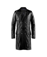 New Leather Trench Coat Long Men Overcoat Black Mens Leather Jacket Wint... - $174.23+