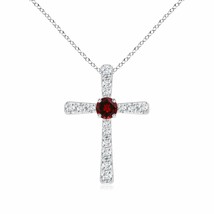 ANGARA Garnet and Diamond Cross Pendant Necklace in 14K Gold (AAAA Size-3.5) - £1,056.10 GBP