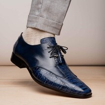 Anzio Genuine Alligator and Calfskin Leather Dress Derby's Shoes Blue Jeans image 6
