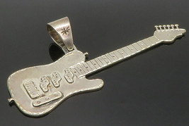 925 Sterling Silver - Vintage Shiny Etched Electric Guitar Pendant - PT10336 - £105.68 GBP